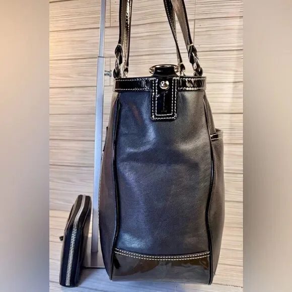 046-Coach:F14887 Laura Leather Tote Bag w/ Patten Leather Trim Bag & Wallet Set - Picture 4 of 11